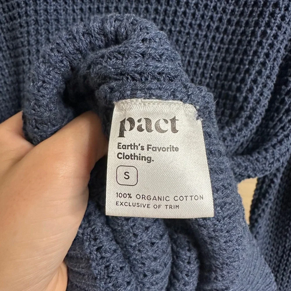 Pact Waffle Knit Sweater Mens S Blue 100% Organic Cotton Crewneck Fisherman Fall